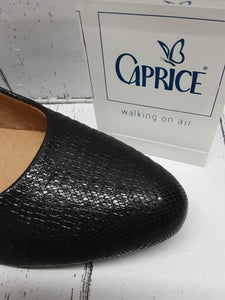 CAPRICE - 9-22300-27 010 - Leather Reptile COURT SHOE - Black