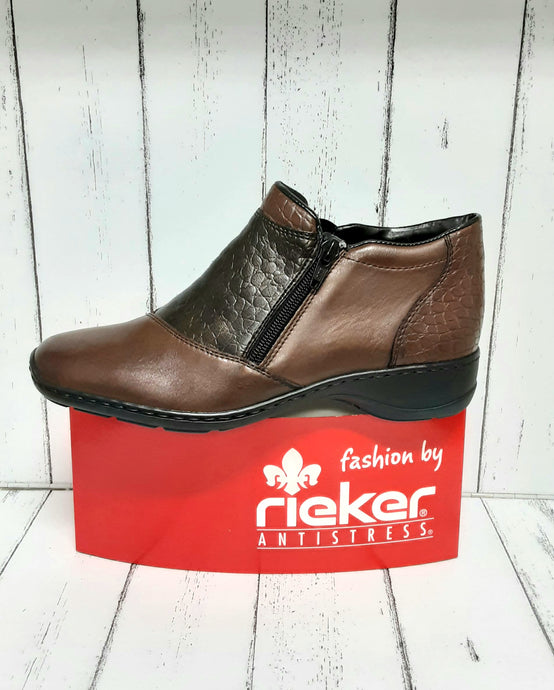 RIEKER - 58359-25 - ZIP ANKLE BOOT - Brown Leather