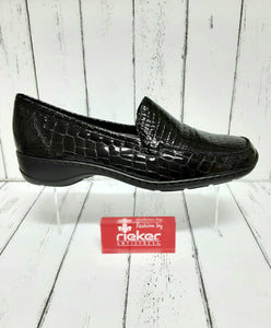 RIEKER - 583A0-00 - PATENT REPTILE LOAFER - Black