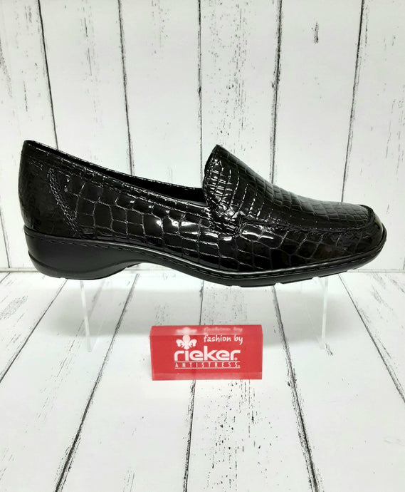 RIEKER - 583A0-00 - PATENT REPTILE LOAFER - Black