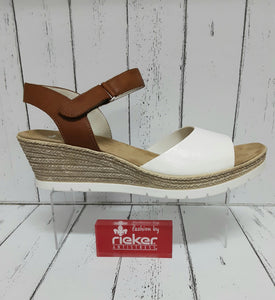 RIEKER - 61953-80 - WEDGE SANDAL - White/Tan Combi