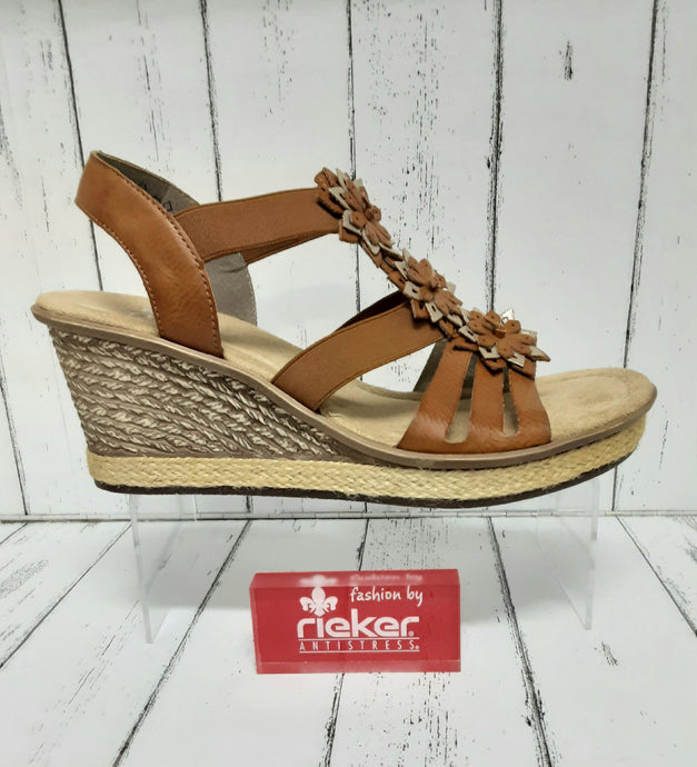 RIEKER - 67510-24 - SLING BACK WEDGE SANDAL - Brown Combi