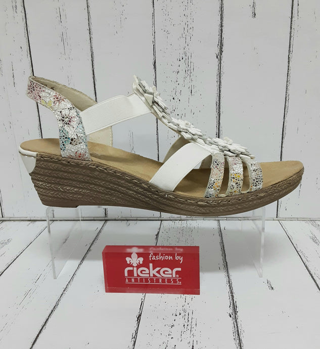 RIEKER - 62461-91 - SLING BACK WEDGE SANDAL - White Combi