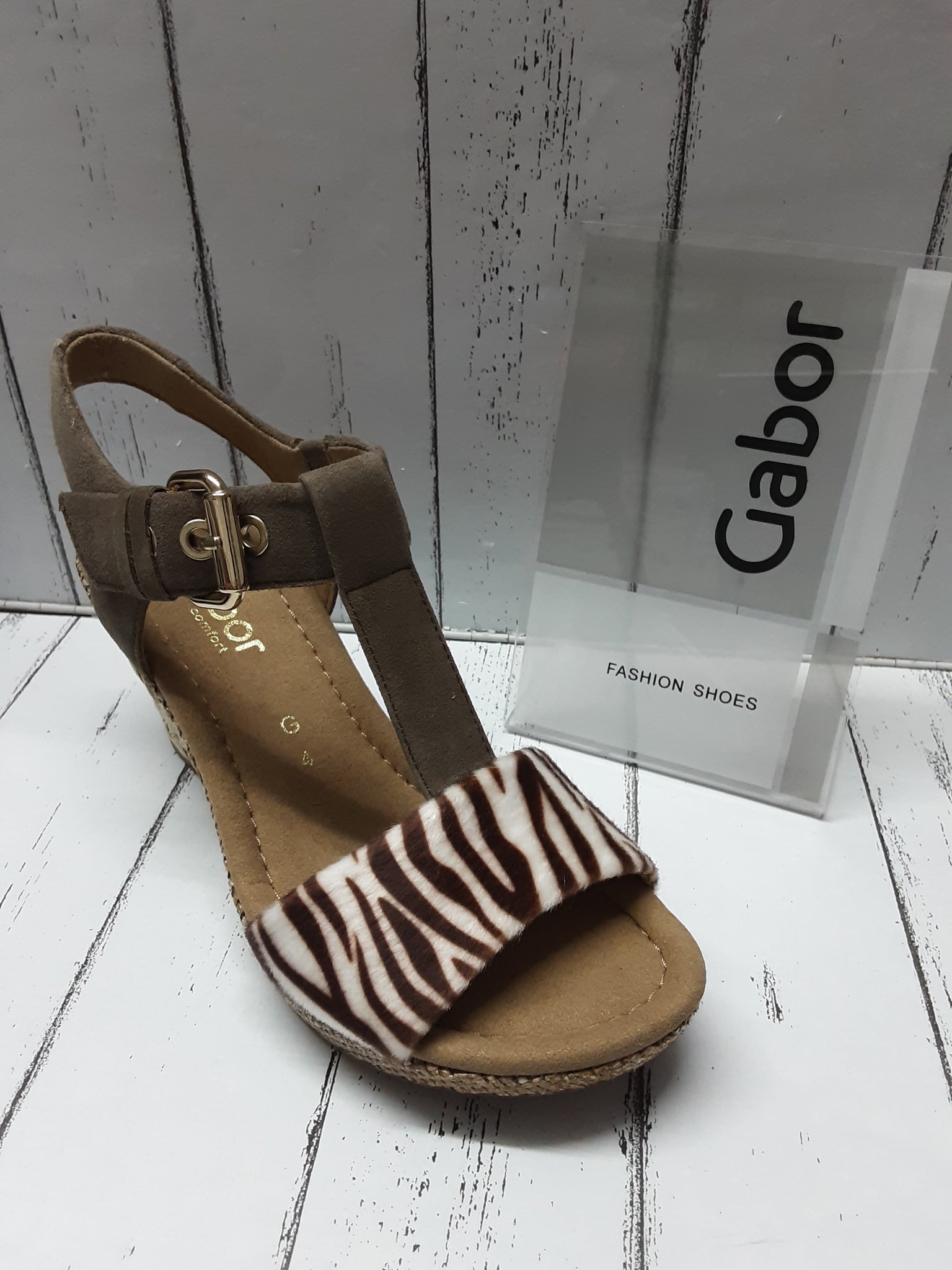 GABOR 22.824.22 STRAPPY WEDGE SANDAL Zebra Fango Sue at Christine s Shoes Criccieth Shoe Shop