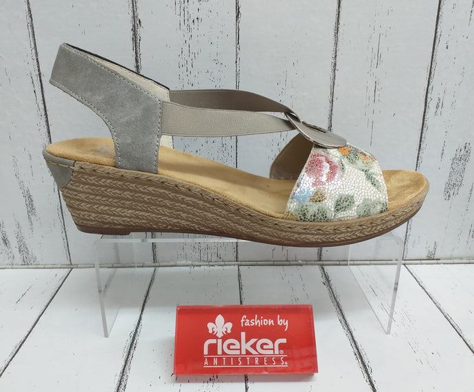 RIEKER - 624H6-90 - SLIP ON WEDGE SANDAL - White/Grey Multi