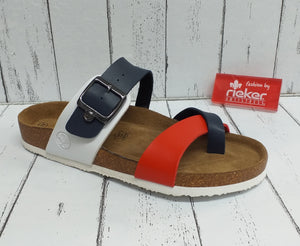 RIEKER - V9480-14  - MULE/SLIP ON SANDALS - Blue/Red/White