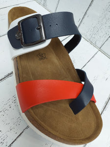 RIEKER - V9480-14  - MULE/SLIP ON SANDALS - Blue/Red/White