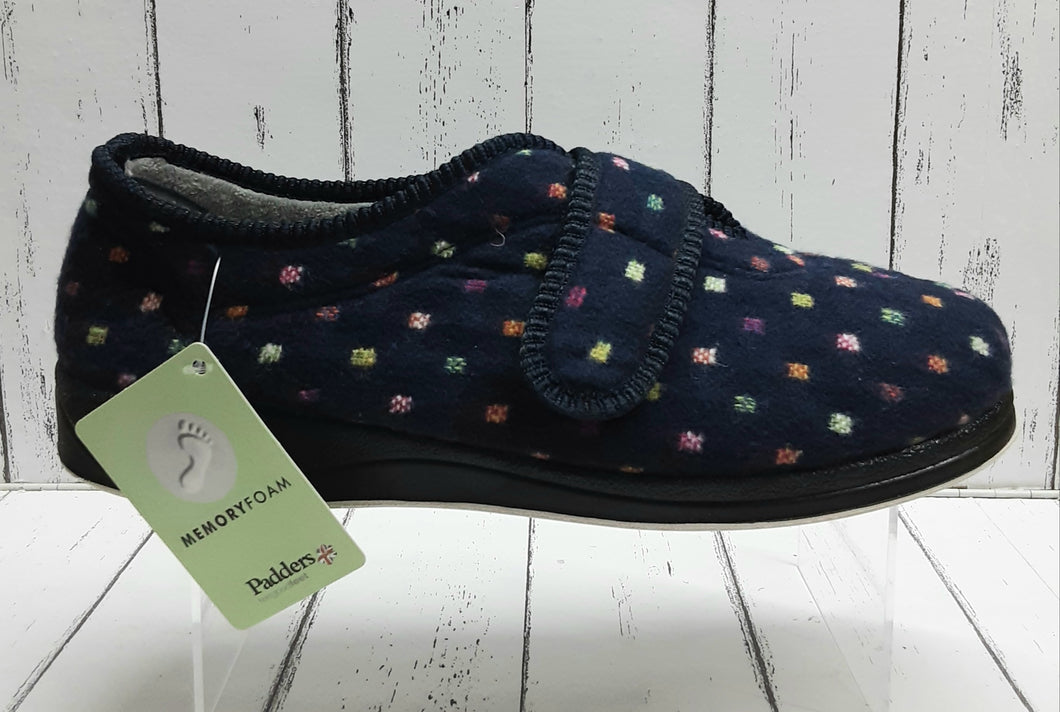 PADDERS - 447/4076 - CAMILLA SLIPPER (Wide Fitting - 2E) - Navy Woven Spot