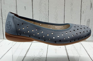 RIEKER - L8355-14 - BALLET PUMP - Nubuck Leather - Jeans Blue