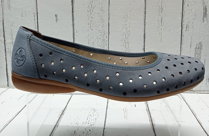 RIEKER - L8355-14 - BALLET PUMP - Nubuck Leather - Jeans Blue
