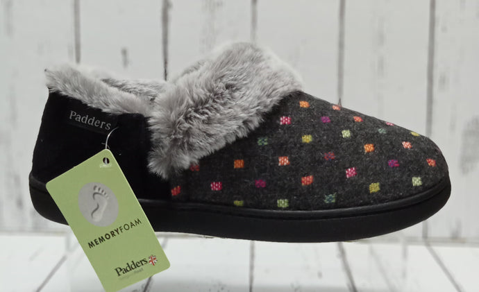 PADDERS - 3284/1576 - DORA SLIPPER (Wide Fitting - 2E) - Charcoal Woven Spot