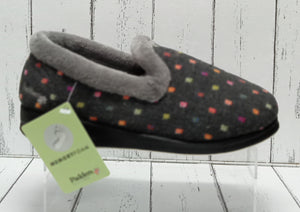 PADDERS - 406/1576 - REPOSE SLIPPER (Wide Fitting - 2E) - Charcoal Woven Spot